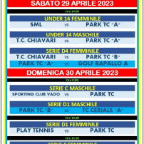 Gli impegni del Park Tennis Genova sabato 29 e domenica 30 aprile